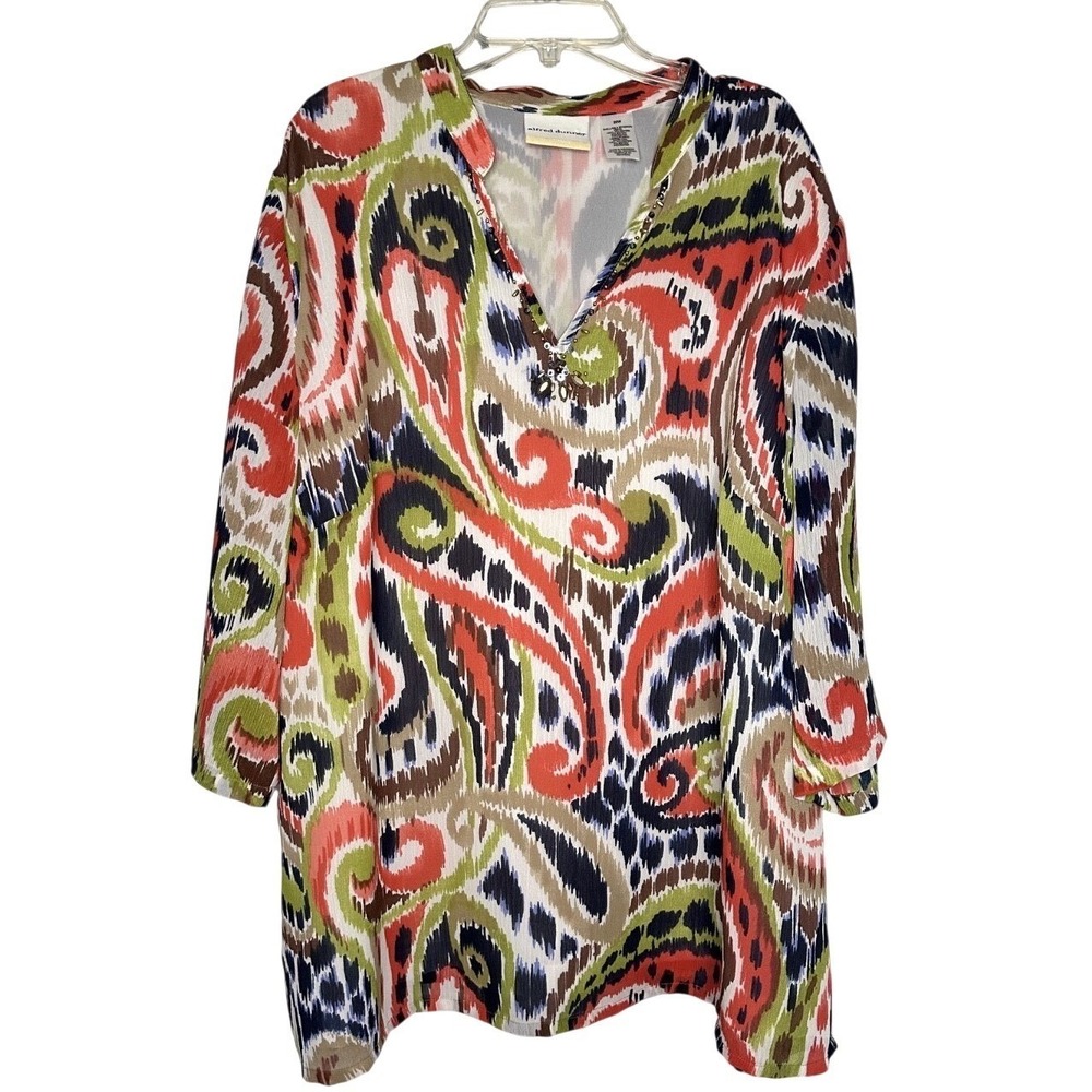 Alfred‎ Dunner Greek Isle Colorful beaded 3/4 sleeve blouse Size 20W embellished